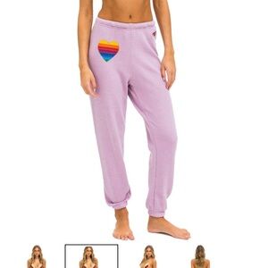 Aviator Nation Rainbow Heart Stitch Sweatpants - Mauve